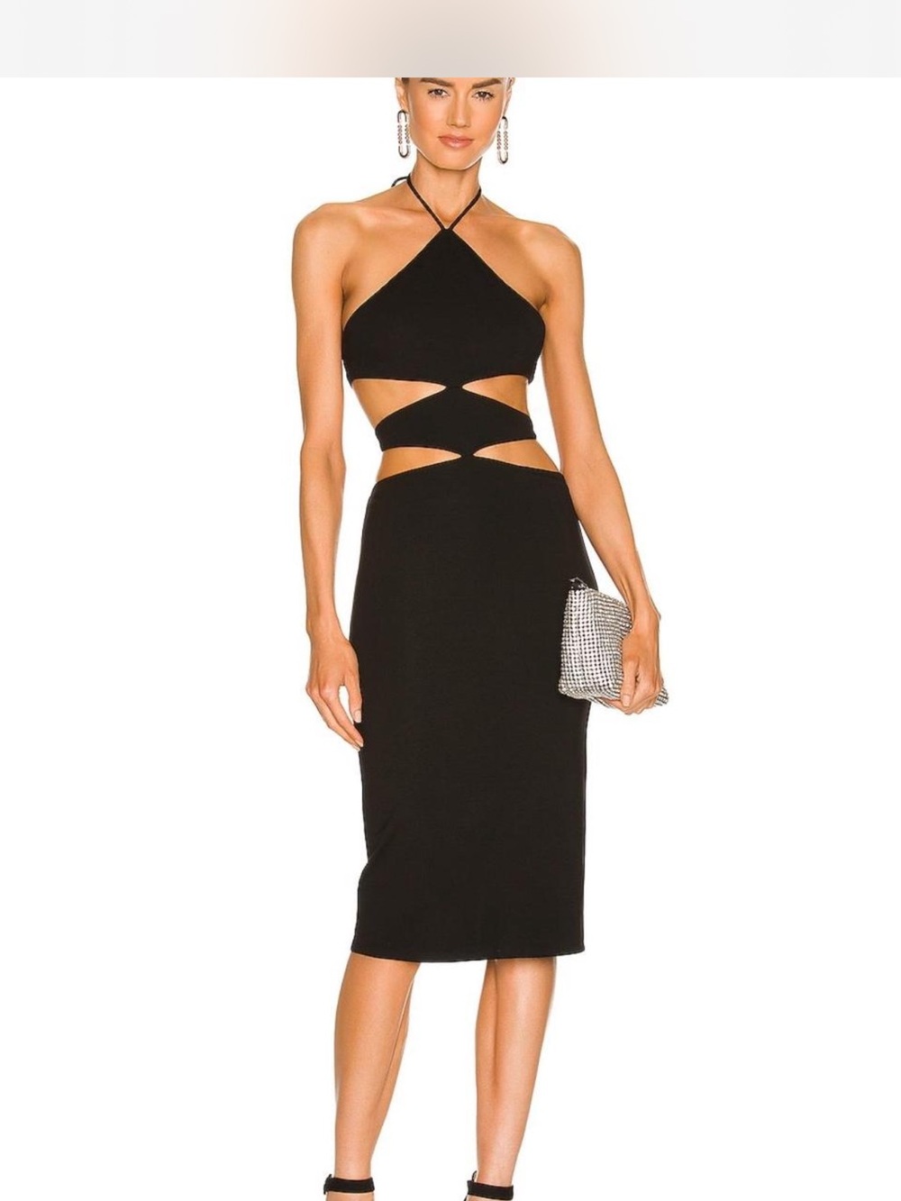 h:ours Black Cutout Halter Midi Dress